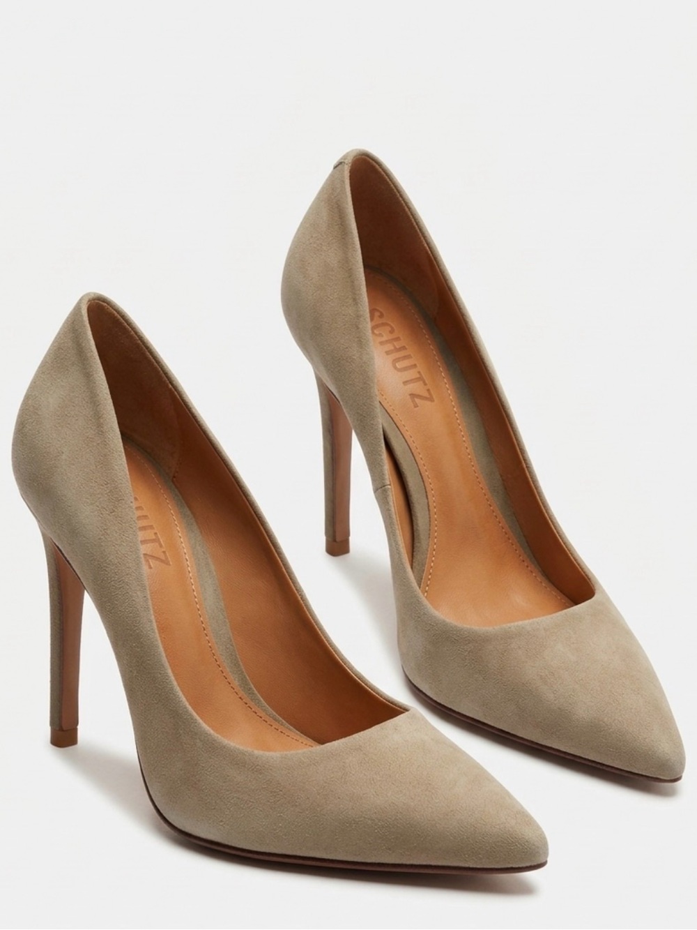 SCHUTZ Taupe Suede Pointed-Toe Stiletto Pump